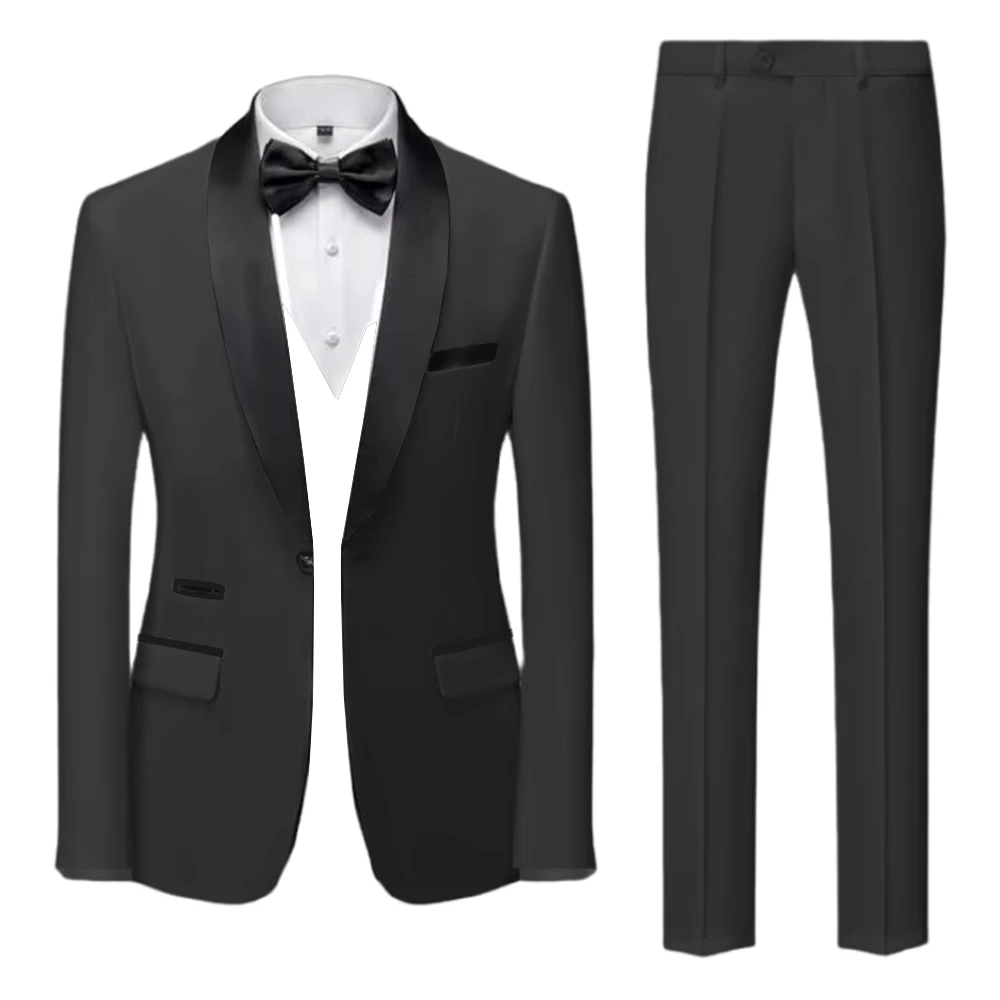 Plus Size Herrenanzug mit glattem Schalkragen, 2-teiliges Set, maßgeschneidert, beliebt, elegant, Smoking, vier Jahreszeiten, klassisch, einreihig