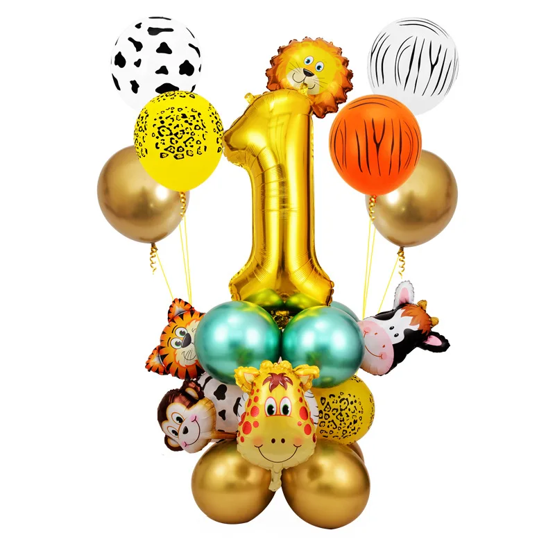 26pcs Animal Balloon Gold Number Balloons Jungle Animal Theme Birthday Party Decorations Kids Baby Shower