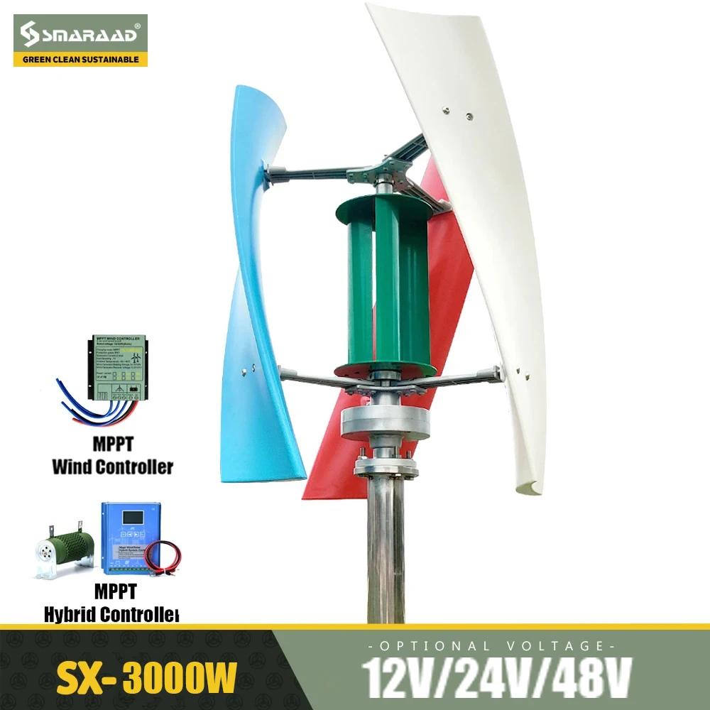 3KW Wind Generator Inner Air Duct 2000W 3000W Small Free Energy Wind Turbine Power Permanent Maglev 12v 24v with MPPT Controller 