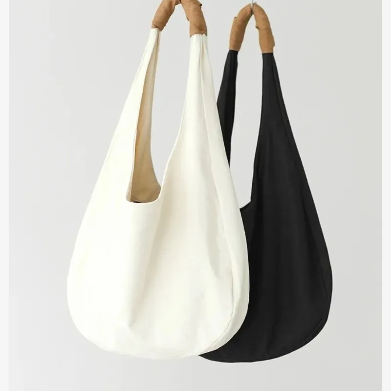 Design Sense of Niche Canvas Bag Women Casual Underarm Bag Shoulder Bag Can Be Slanted Across Solid Color Simple and Lightweight