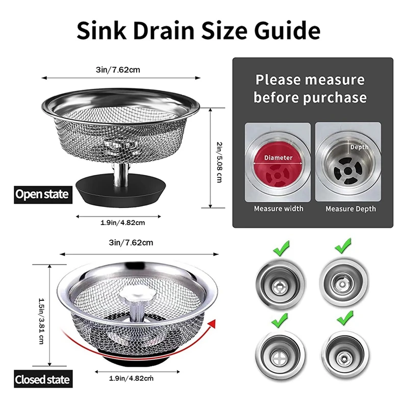 Hot Kitchen Sink Strainer 3-1/2 Inch Drain For Stopper Combo Basket Replacement Sink Drain With Handle Sink Stopper (2 Pcs)