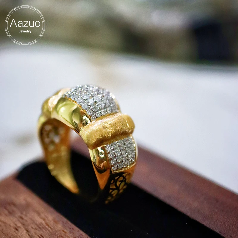 Aazuo Luxury Jewerly 18K Yellow Gold Real Diamond Fashion Vintage Ring  Gifted For Women  Engagement Halo anillos mujer Party