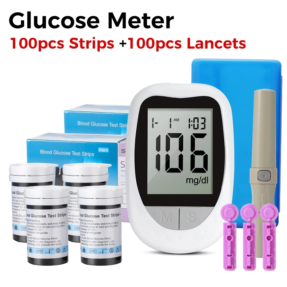 Blood Glucose Meter Medical 50 Glucometer Mmol/L Mg/Dl Glucometro Glycosimeter for Diabetes Sugar Test Strips Lancets