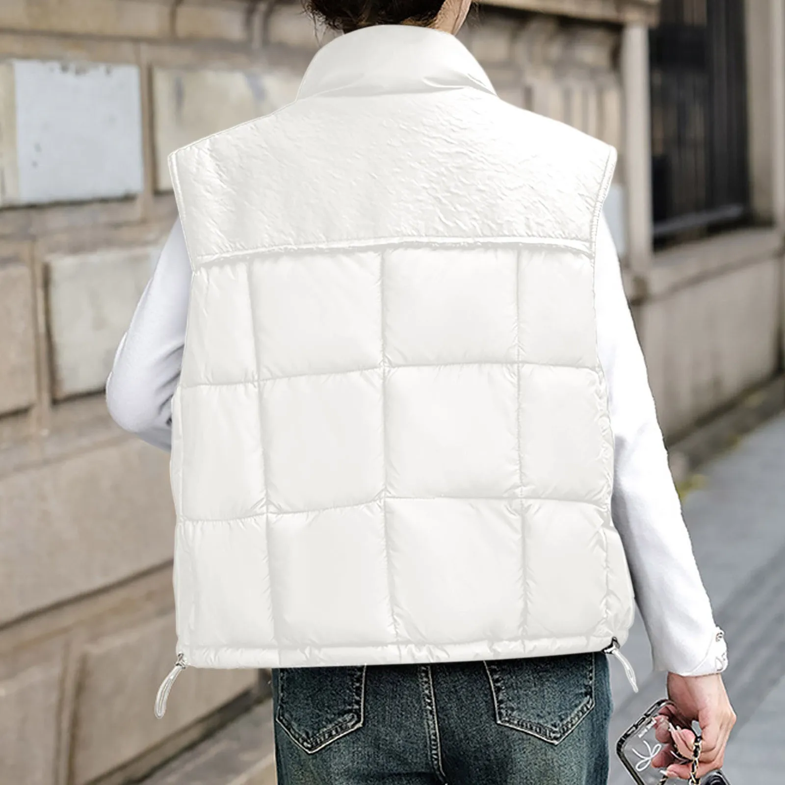 Women Winter Vest Cropped Lightweight Sleeveless Padded Gilet Coat With Pockets Button Down Quilted Vest Hooded Jacket Women