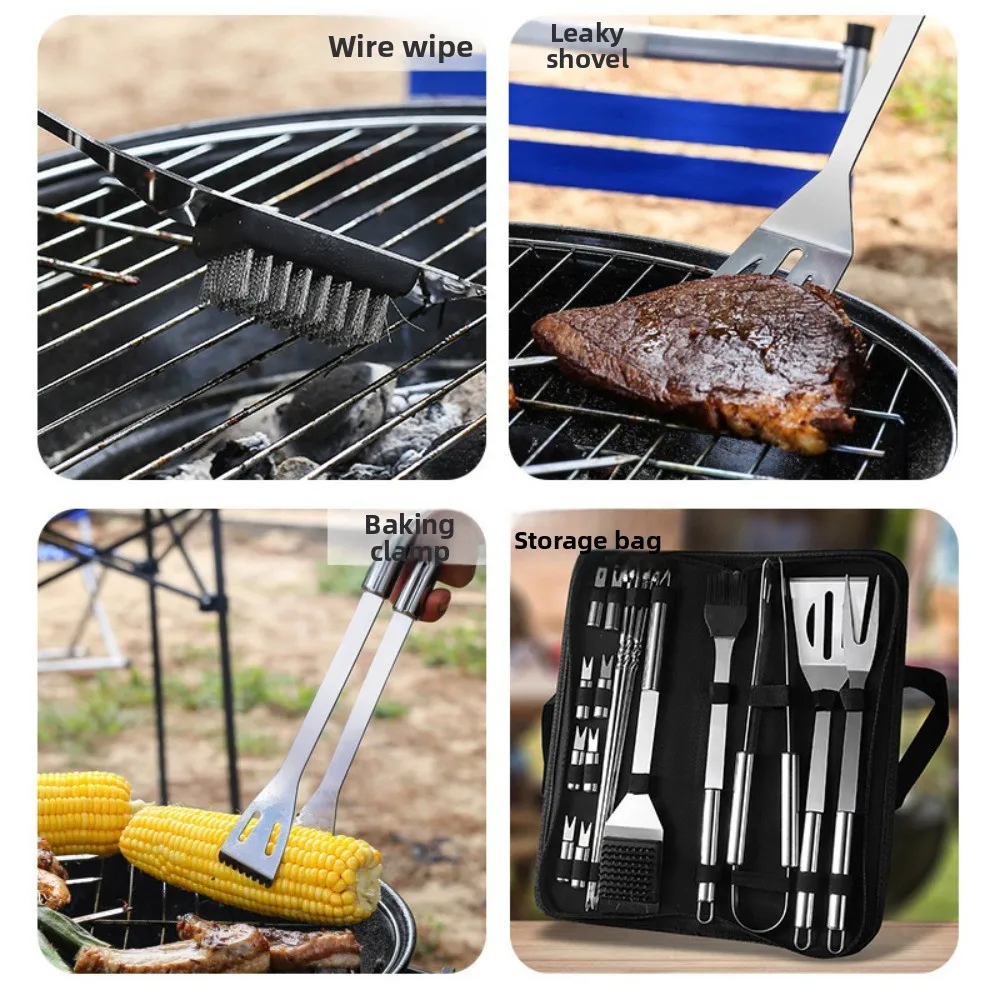 

Набор инструментов для гриля-барбекю из нержавеющей стали, набор для приготовления пищи на открытом воздухе с прочной посудой для идеального качества на гриле