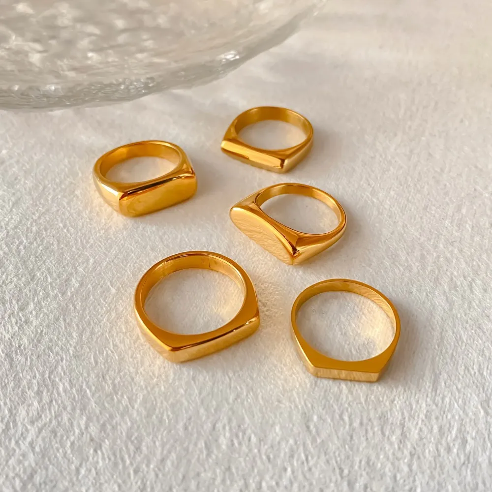 Hiraeva Edelstahl-Siegelringe für Damen und Herren, verschiedene Stile, quadratisch, gewölbt, offene Manschettenringe, stapelbar, schlichte Ringe – Detail 5