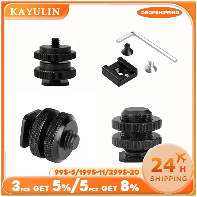 Kayulin Hot Cold Shoe Mount 1/4 3/8 5/8 inch with 1/4 inch Tripod Screw to Flash Hot Shoe Mount Adapter