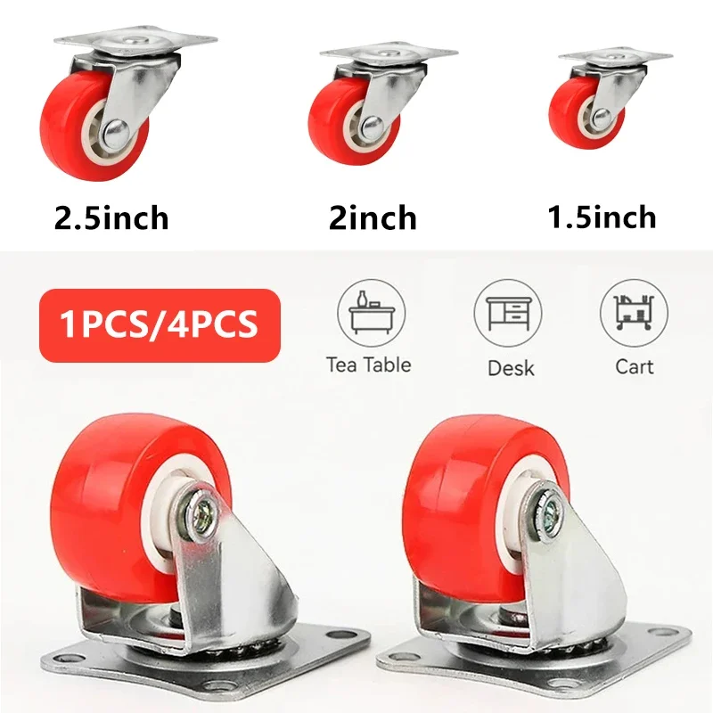 

Universal PVC Metal Casters 1/4 Pcs Furniture Casters 360 Degree Rotation Red with Screws for Cabinets Carts Tables