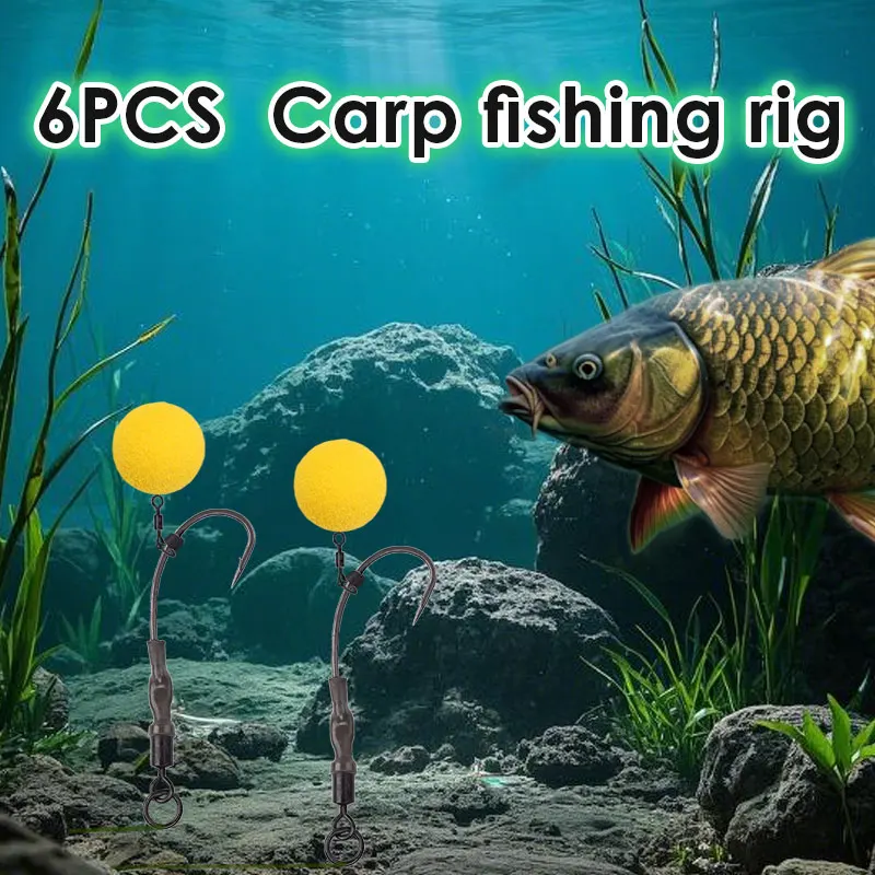 6 Stück Ronnie Rig vorgefertigte Karpfenangel-Rigs – Fertige Spinner-Rigs mit QC-Wirbel und gebogenen Haken für Pop-Up-Boilies – Detail 7
