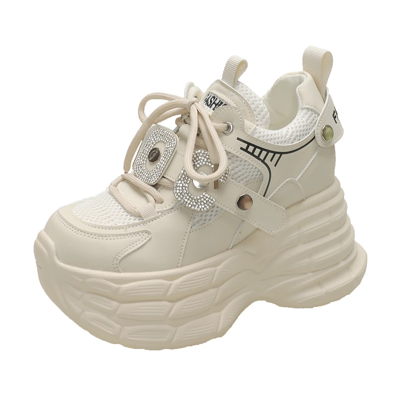 New Women Chunky Sneakers Luxury High Top Bling Leather Shoes Platform Casual Shoes Woman Outdoor Sports Sneakers Tenis De Mujer