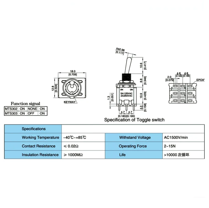 1/4 PCS,9Pin,Toggle Switches,Red,2/3 Position,ON-OFF/ON-OFF-ON,DPDT,Mini Switch,6A/125V-3A/250V AC,MTS-302,Push Button Switche