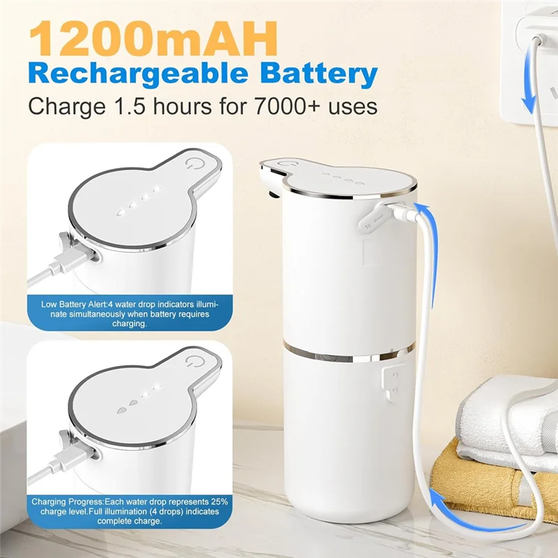1200Mah Automatic Soap Dispenser, Wall Mounted, Suitable For Kitchen, Bathroom, And School Use