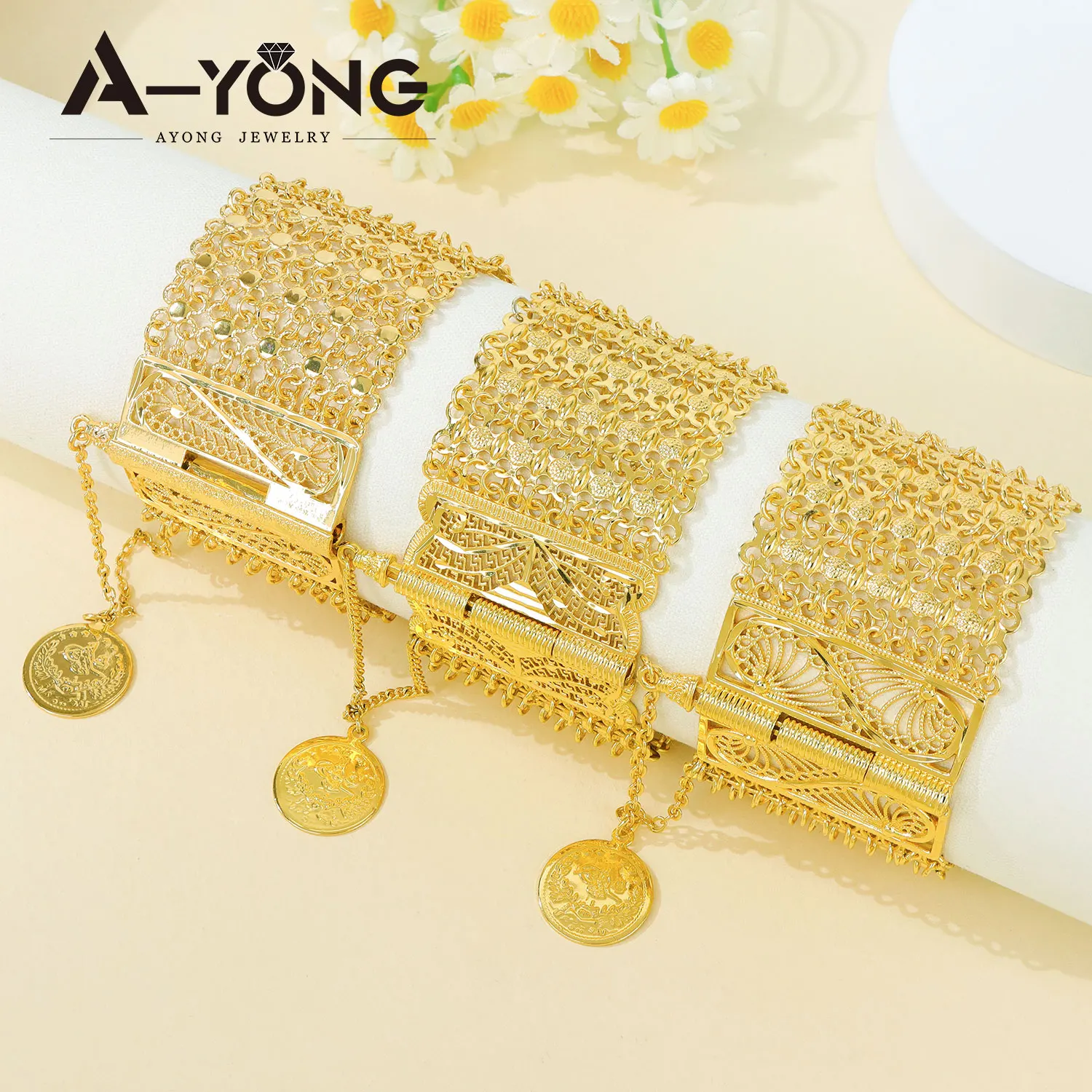 Algerien Braut Hochzeit Armband 21k vergoldet Dubai Mode Armband Handketten Arabisch Nigeria Frauen Täglich Party Schmuck – Detail 1
