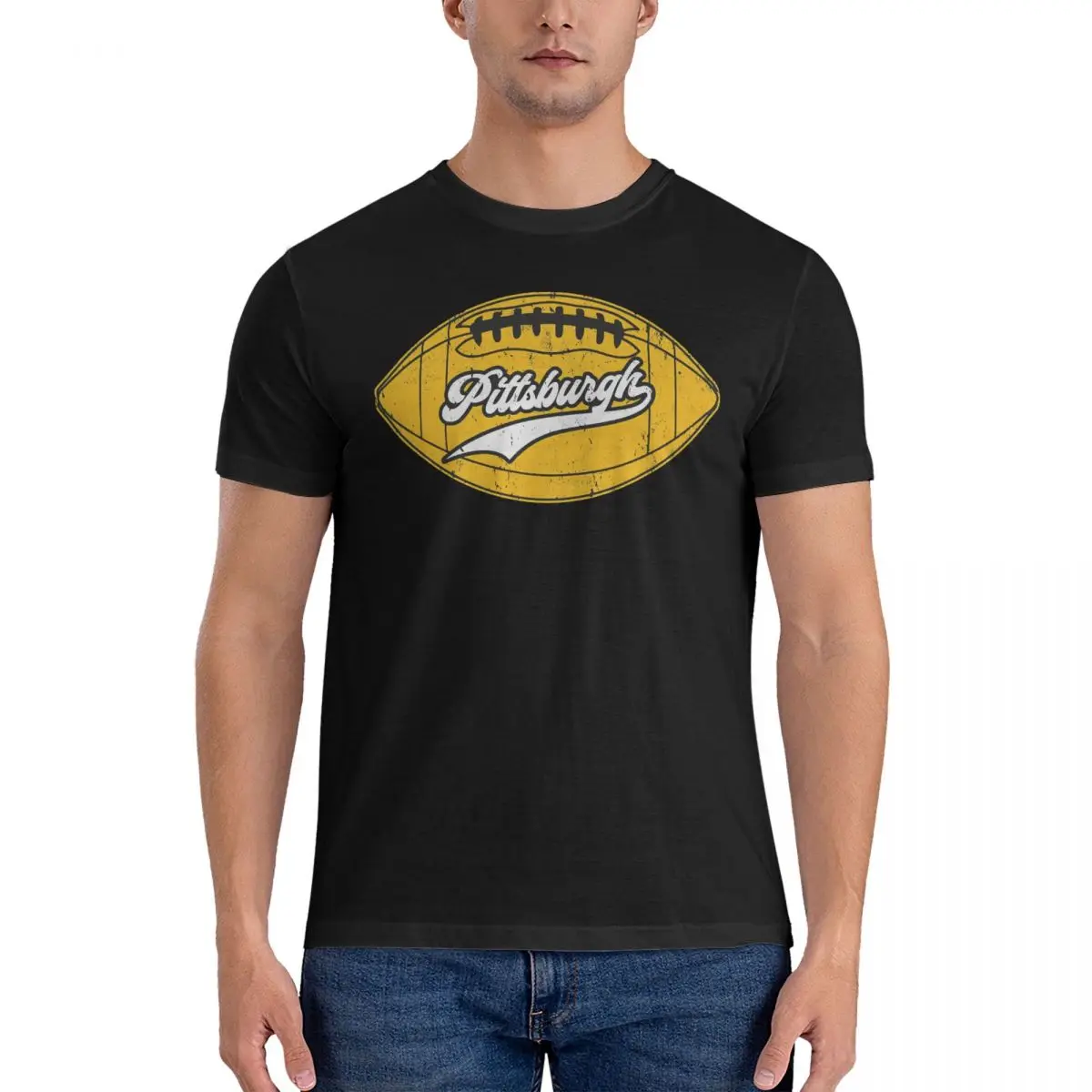 Pittsburgh Retro Steelers Football Team Men\'s T Shirts American Rugby Vintage Tee Shirt Short Sleeve Crewneck T-Shirts