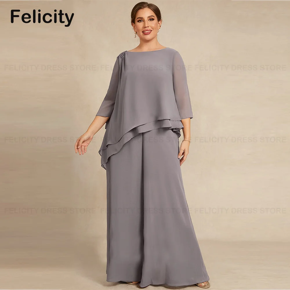 Plus Size Jumpsuit/Pantsuit Mother of the Bride Dresses 2023 Floor-Length Chiffon Beading Wedding Guest Dress Vestido para Mujer