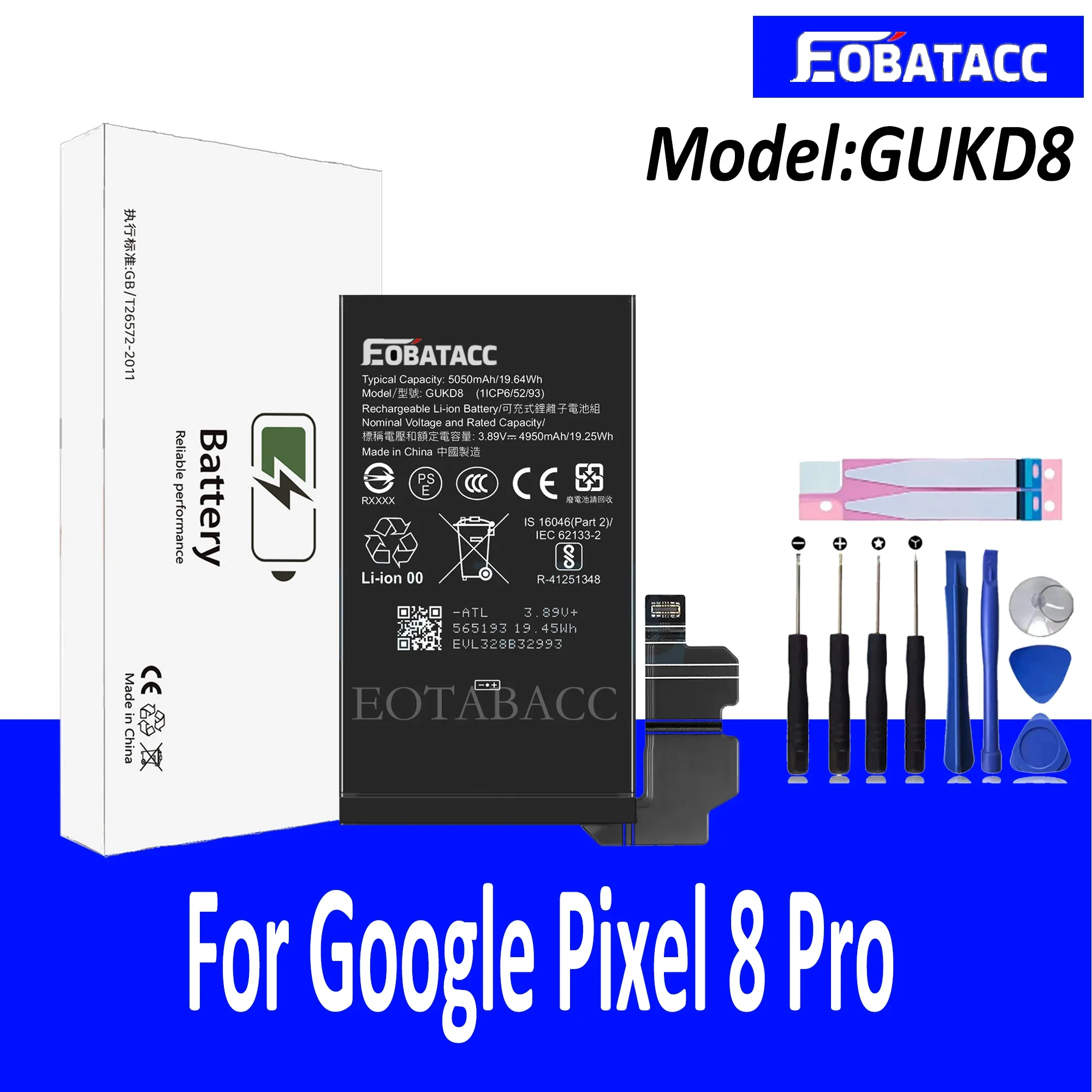 EOTABACC 100% ใหม่แบตเตอรี่เดิม GUKD8 สําหรับ HTC Google pixel 8 Pro แบตเตอรี่ + เครื่องมือ