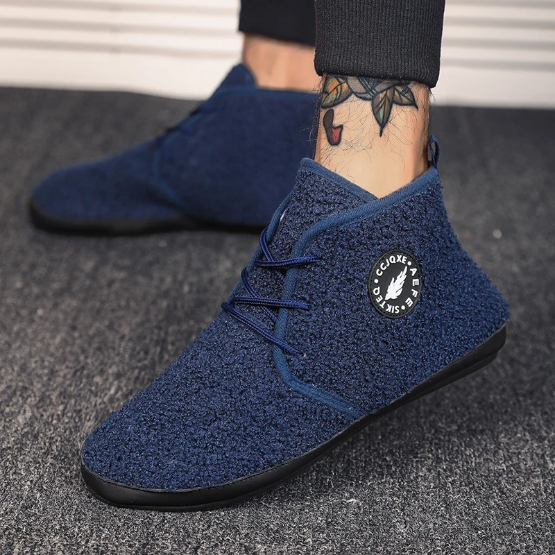 

YRZL Winter Cotton Shoes Men High Top Warm Slip on Lightweight Slippers Men Plush Indoor Cotton Boots Men Winter Warm Mens Shoes