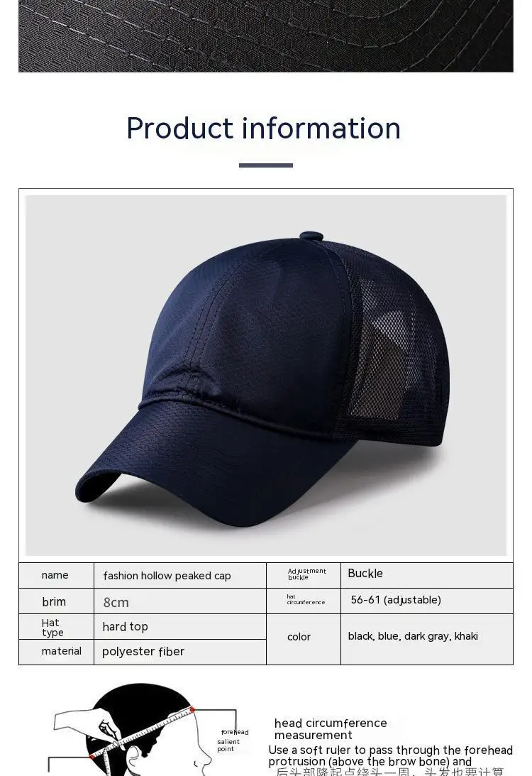 Overs ize Big Head Man Plus Size Baseball Cap Frühling Sommer dünne Stoff Mesh Sonnenhut männlich Snapback m 55-59cm l 60-64cm – Detail 33