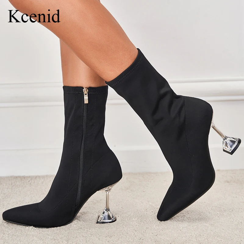 

Kcenid New Sexy Sock Boots Women Pointed Toe Stretch Boots Clear High Heels For Women Fashion Shoes 2022 Autumn Ankle Booties