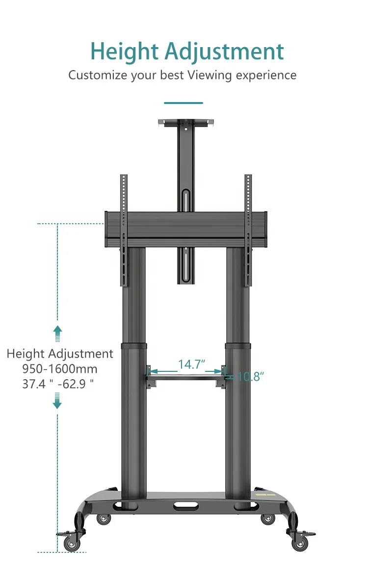 KALOC KLC-190  Mobile TV Cart with Wheels for 50-80inch  LCD LED 4K Flat Curved Screen TVs- Height Adjustable Rolling