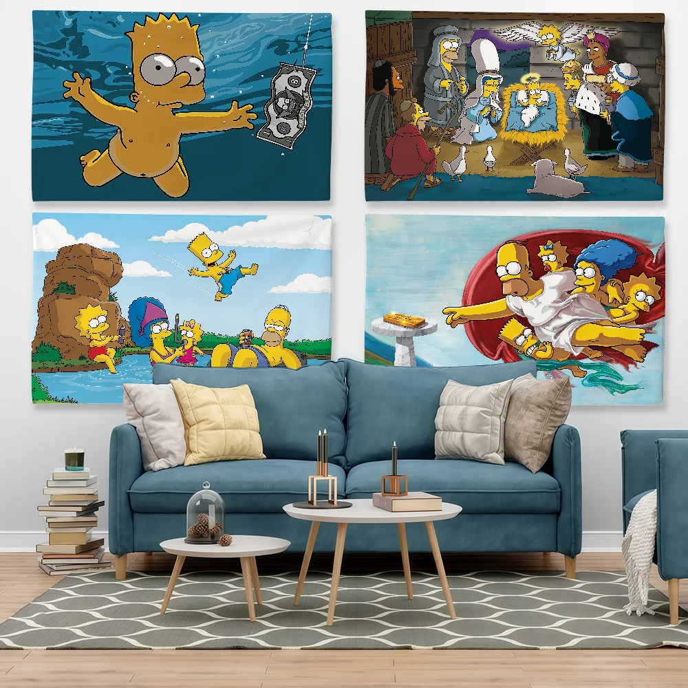 Cartoon S-SimpsonS Flag Tapestry Outdoor Party Bedroom Living Room Dormitory Decorative Themed Wall Hanging Banner Gift