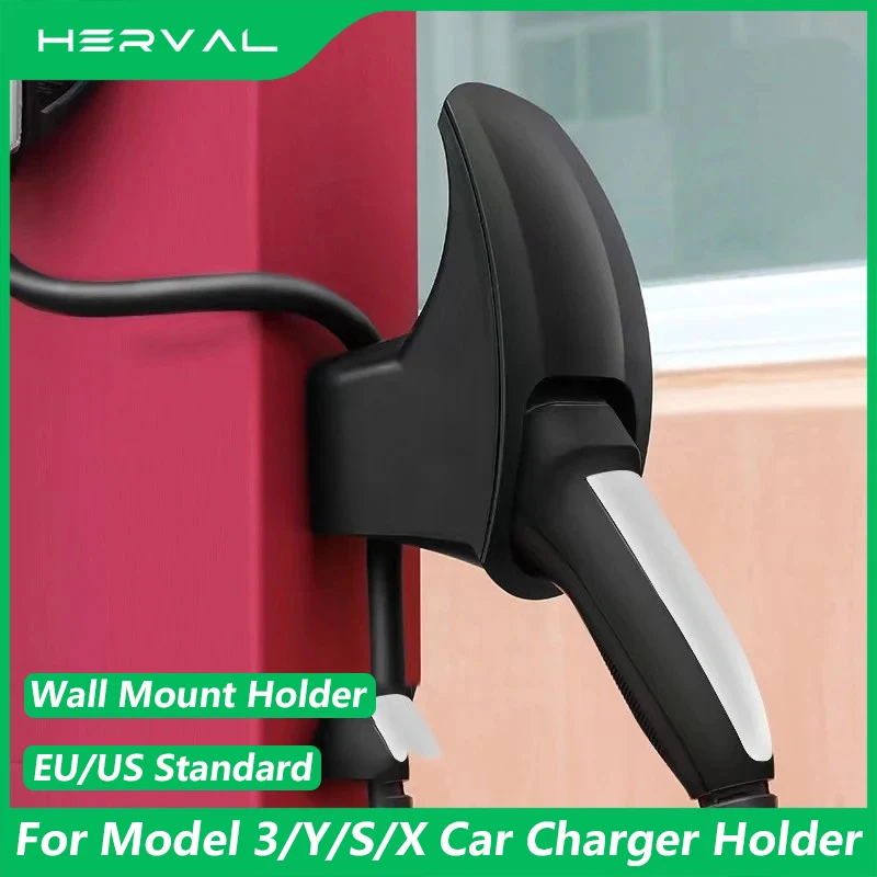 Herval Car Charger Holder Wall Mount For Tesla Model 3 Y S X EV Charging Cable Organizer Connector Bracket EU/US Standard