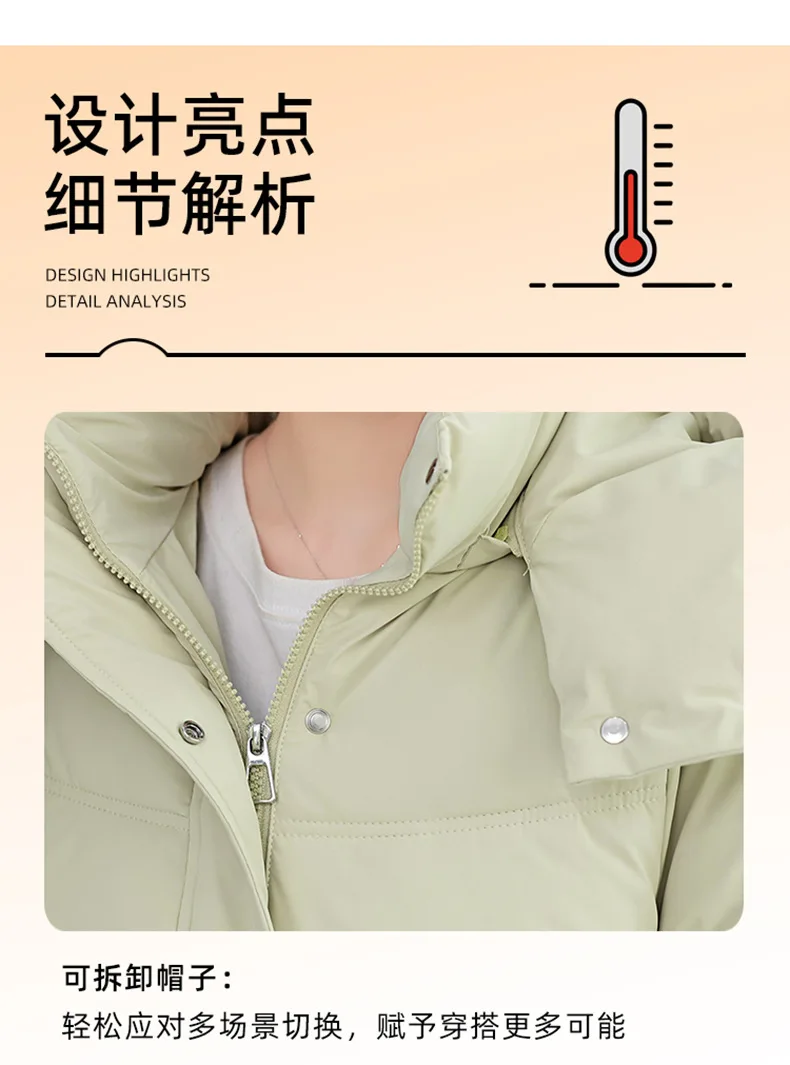 Winter Thick Puffer Coat Women Zip Up Windproof Russian Cold Weather Snow Jacket Detachable Hooded Outerwear Candy Color New