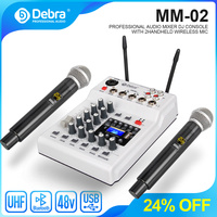 Debra Audio MM-02  DJ Mixer Console With UHF 2  Wireless Microphones with 48V Phantom Power (Mixer Audio / Mixer Console / Mixer