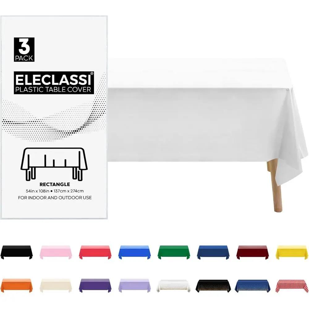 

Premium Disposable White Plastic Tablecloths, 54x108, Waterproof for 8ft Rectangular Tables, Ideal for Parties