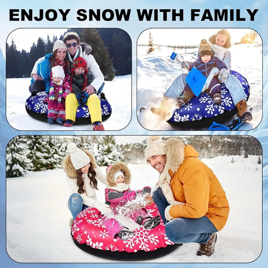 أنابيب الثلج 47 بوصة زلاجات الثلج القابلة للنفخ مع مقابض للبالغين زلاجات سفلية سميكة شديدة التحمل ألعاب شتوية للرياضات الخارجية Sl