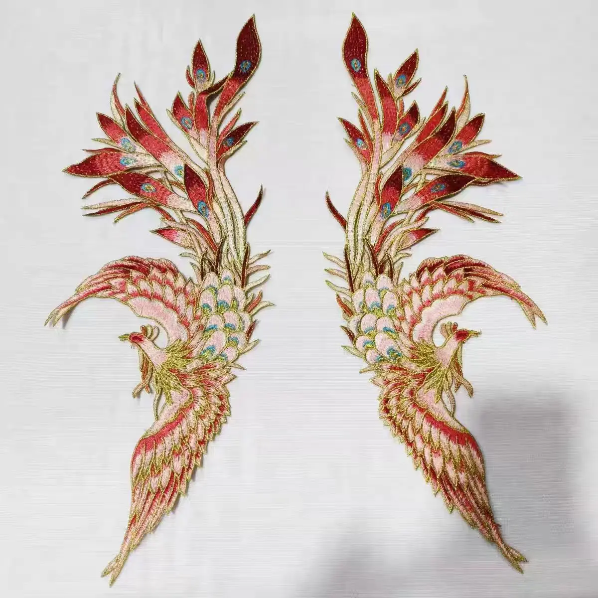 1 Paar wunderschöne Phoenix-Stickerei-Applikationen aus Stoff für Bühnenkostüme, Wohnaccessoires, Nähen, DIY-Applikationen, Reparatur