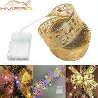 4m/10m Christmas Ribbon Fairy Light Decoration DIY Bow String Tree Ornaments for Home Xmas Decor Holiday Atmosphere lighting