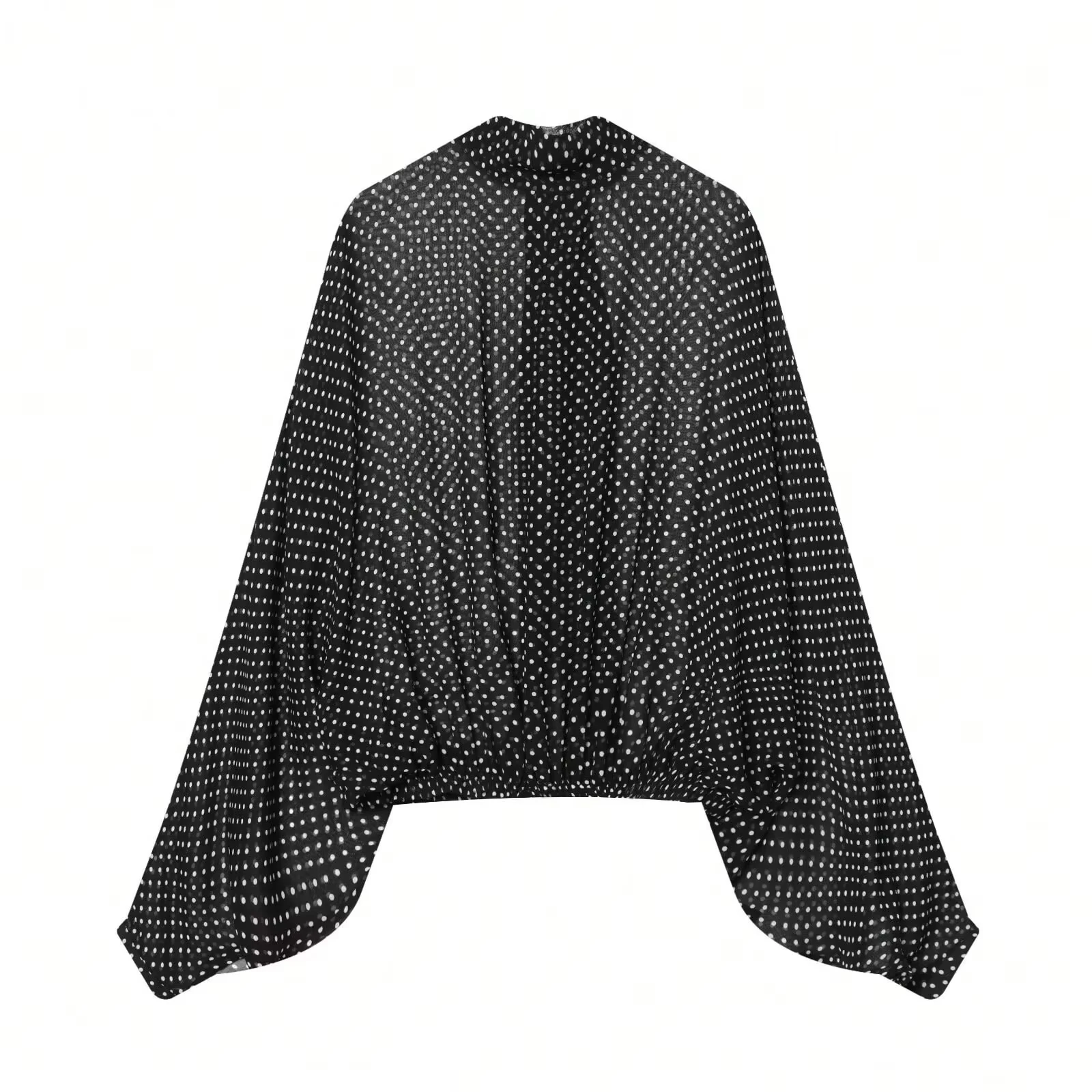 HH Damen Eleganter Polka-Dot-Print Rockanzug Langarm-Oberteil mit Schleife und Schnürung Schicker Plissierter Langer Rock 2026 Mode Streetwear – Detail 4