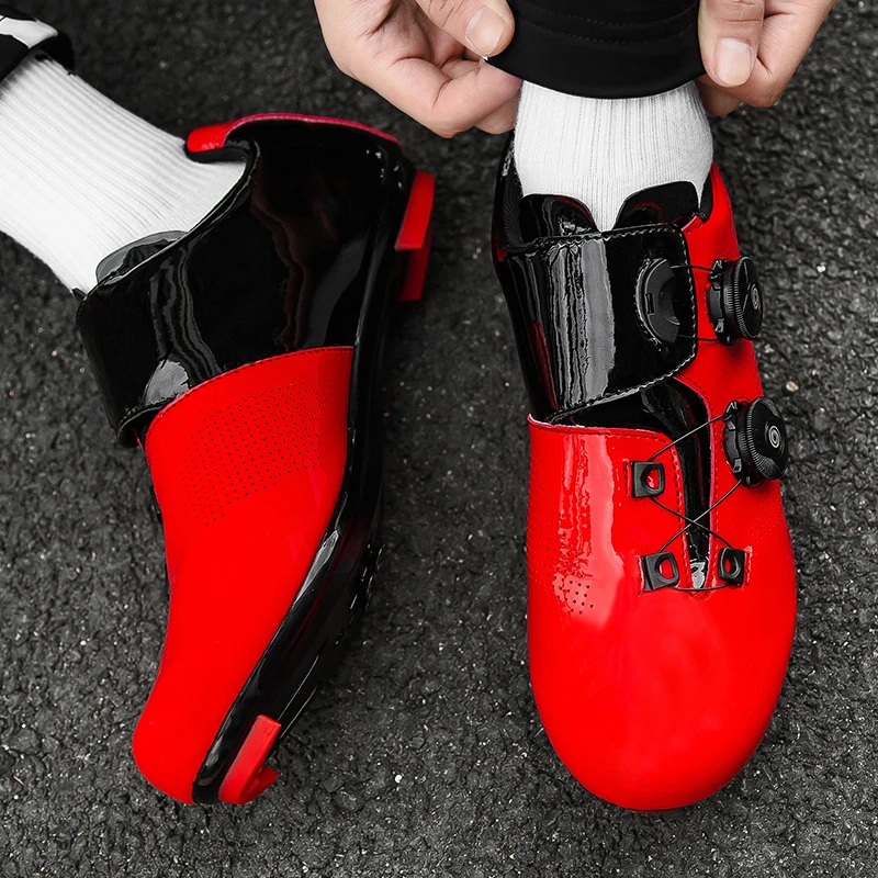 

Rubber Soled Anti Slip Sports Shoes Flat Racing Speed Sneakers with Leather Rotating Buckle for Mountain Riding Off-road Cycling