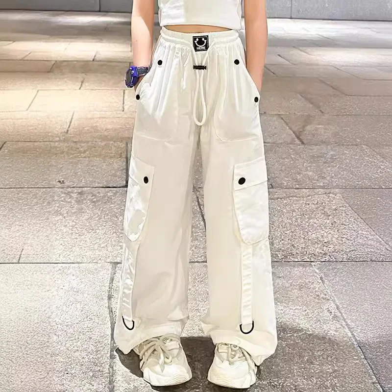 Stylish Loose-fit Women's Cargo Pants For Kids Summer 2024 New Arrival Hip Hop Street Dance Trousers Bell Bottoms For Children