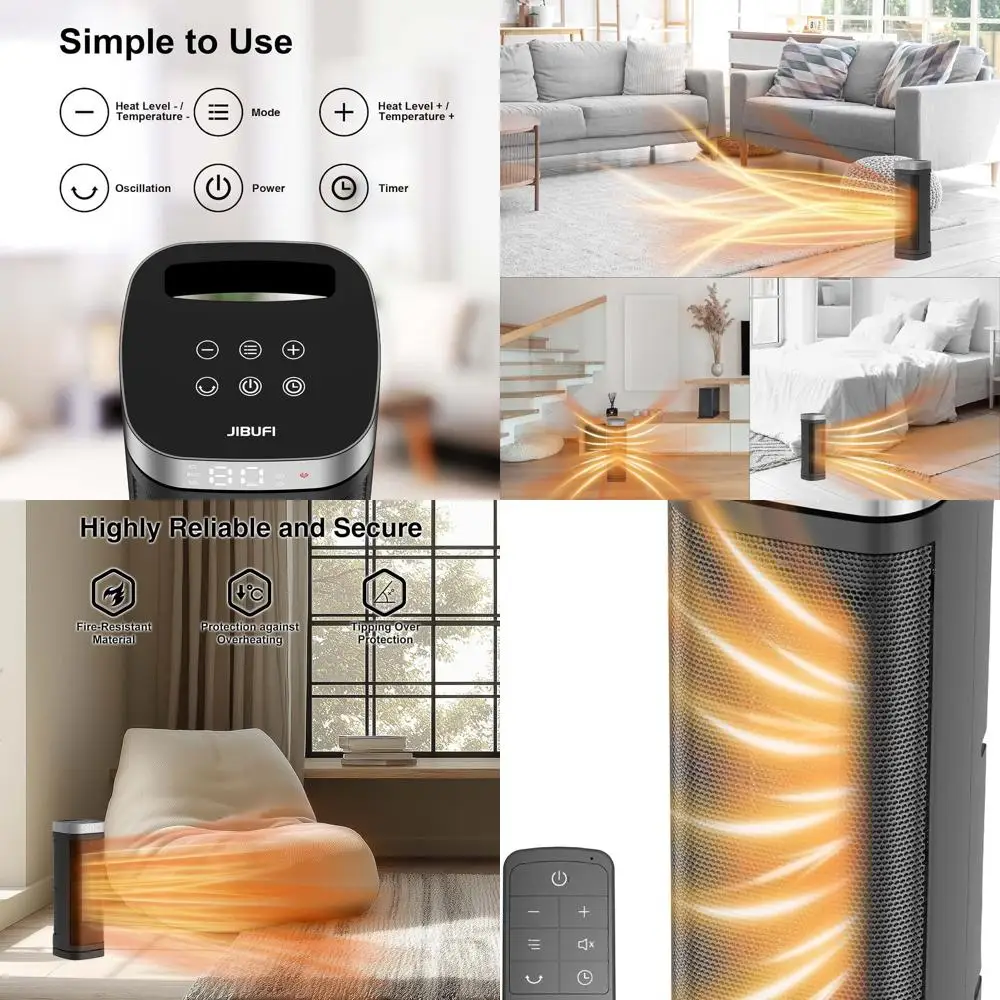 

Portable Indoor Space Heater with Remote, Timer, 3 Modes, Ideal for Home and Office