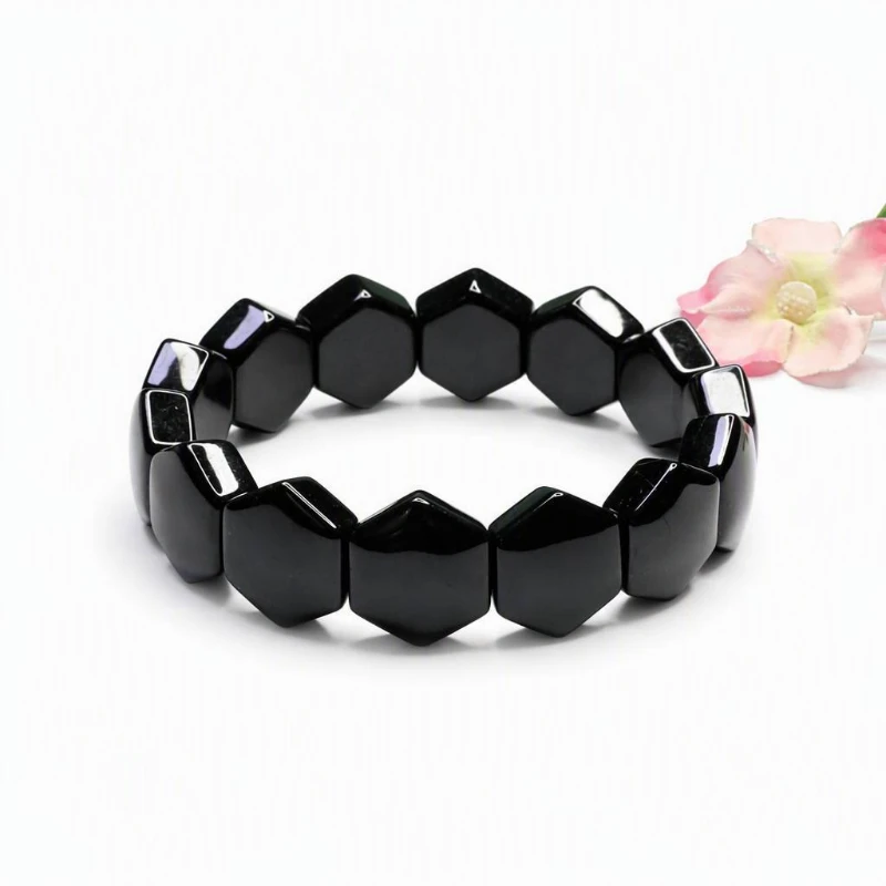 Natural Black Jade Ink Jade Rhombus Elastic Bracelet Fashionable Personality Simple Simple Accessories Men Women Couples Gift
