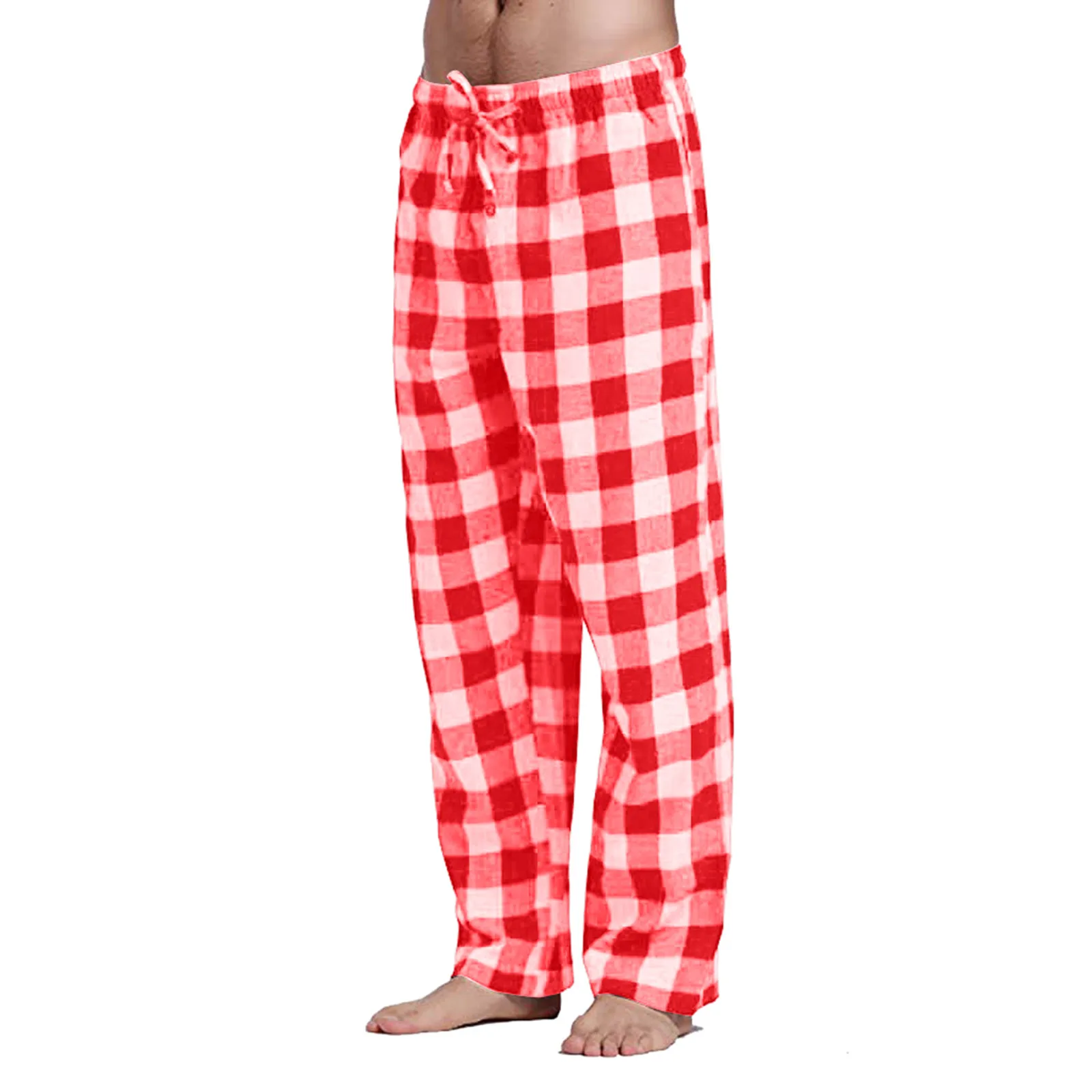 Men´s Casual Cotton Pajama Long Pant Soft Comfortable Loose Elastic Waistband Plaid Cozy Sleepwear Home Lounge Fashion Pants