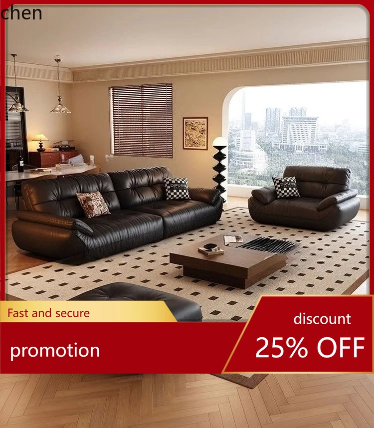HT Cloud Sofa Living Room Vintage Style Furniture Sailboat Sofa High-End Double Sofa Genuine Leather