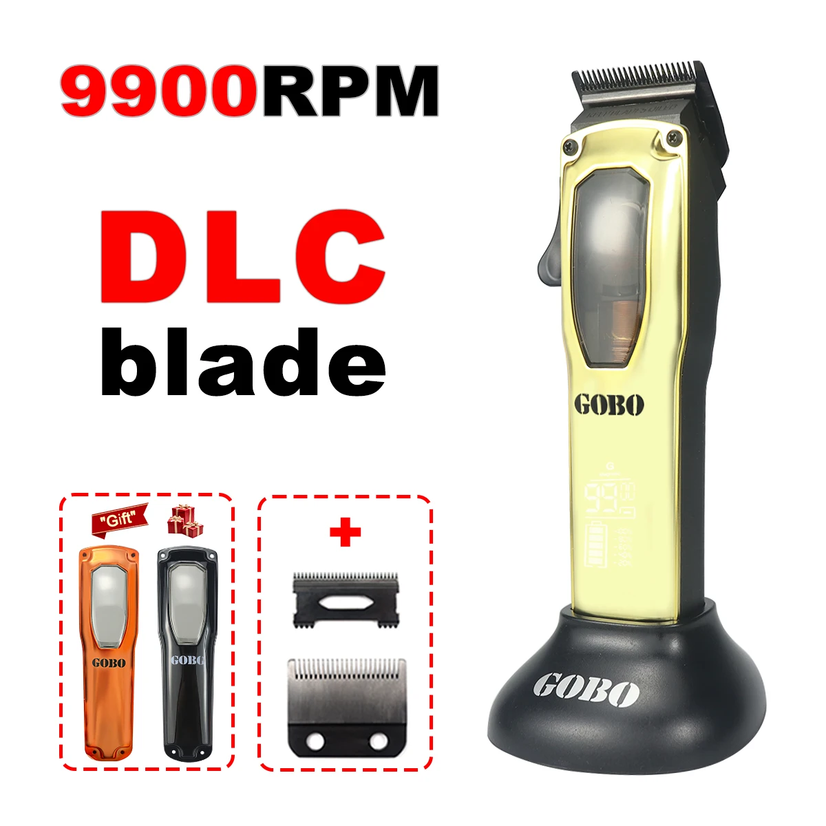 المقص المهنية للرجال 9900 دورة في الدقيقة محرك مغناطيسي الشعر LCD آلة قطع USB قاعدة شاحن DLC آلة تشذيب الشفرة GOBO
