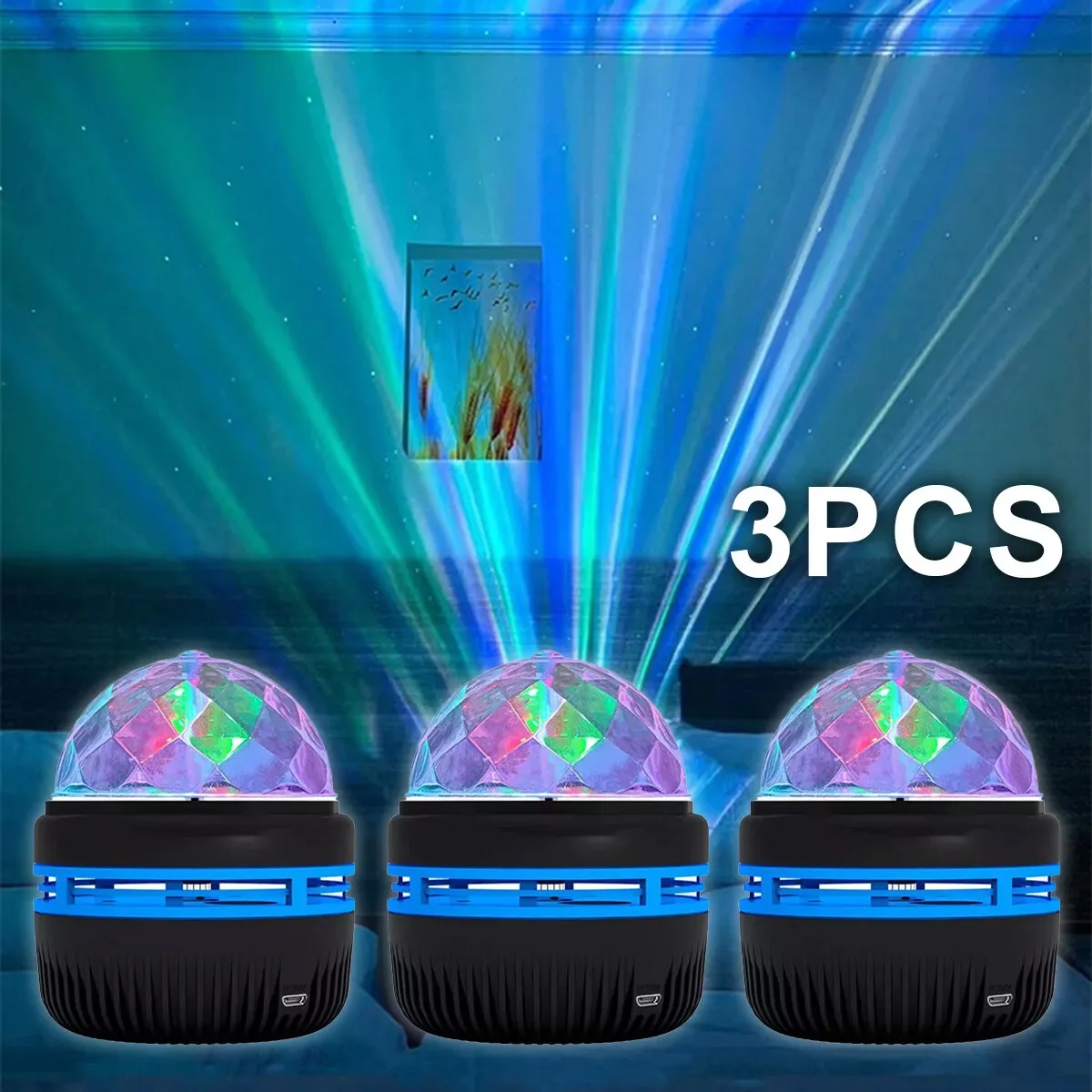 3Pcs Disco Party Lights RGB Rotating Magic Ball Lamp Sound Activated Night Light