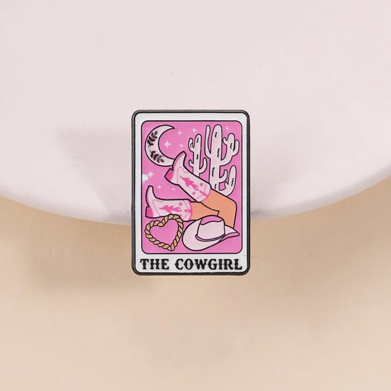 The Cowgirl Tarot Cards Enamel Pin Sweet Western Cowboy Boots Cactus Heart Rope Brooches Lapel Badge Jewelry Gift for Friends
