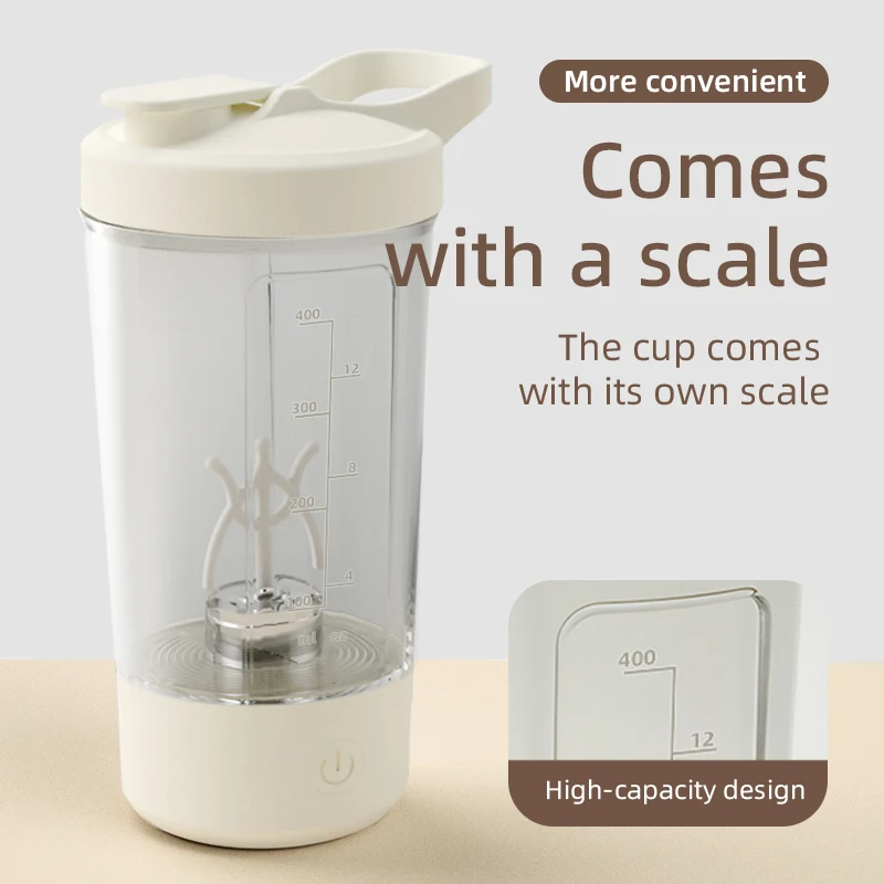 400ml Electric Shaker Bottle, with automatic mixing and self-cleaning functions, USB rechargeable, for coffee or protein shakes