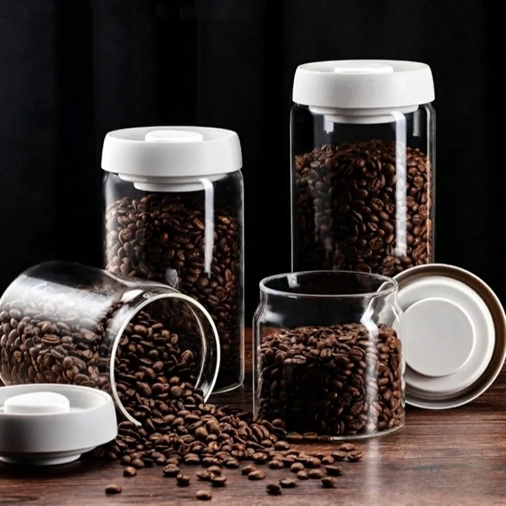 Moisture Proof Vacuum Sealed Jar Manual Press Type Coffee Bean Storage Jar Keep Fresh High Borosilicate Glass Airtight Container - view 3