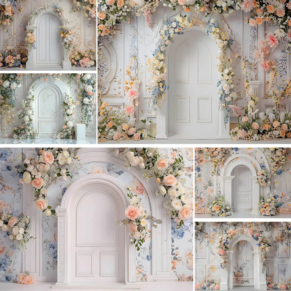 

Mocsicka Photography Background Arched White Door Vintage Wall Flower Baby Kids Adult Photo Backdrop Family Portrait Shoot Props