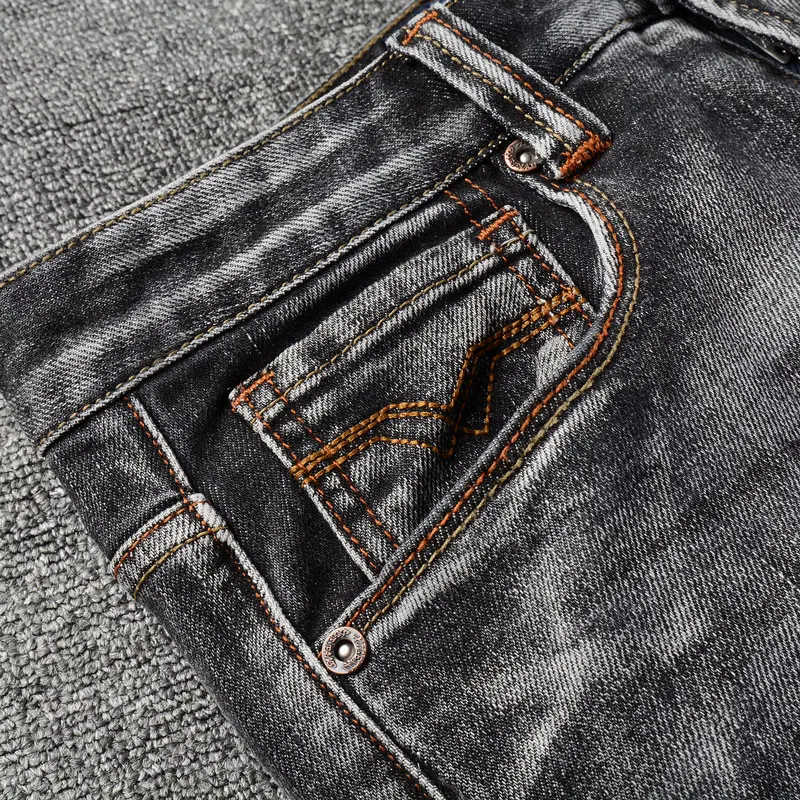 Fashion Designer Men Jeans High Quality Stretch Elastic Skinny Fit Ripped Jeans Men Trsouers Patched Vintage Denim Pants Hombre