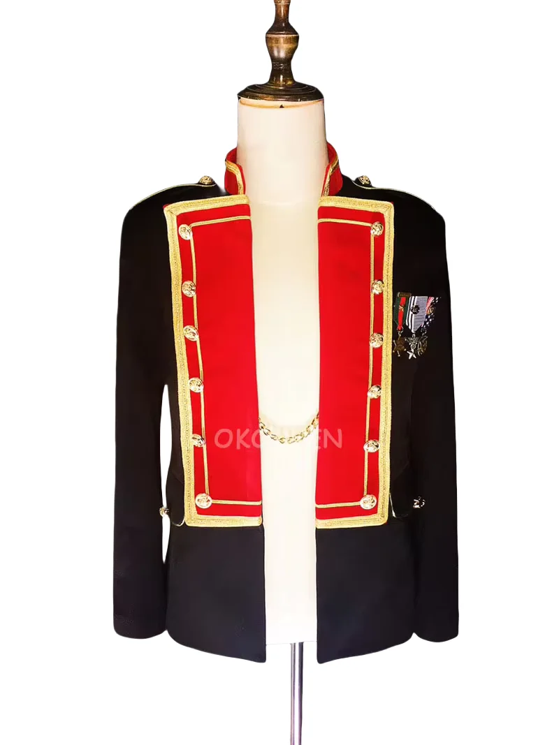 Cool Man Royal Embroidery Slim Navy Suit Jacket costumes Stage dance wear Club male singer DJ DS  host dress costume