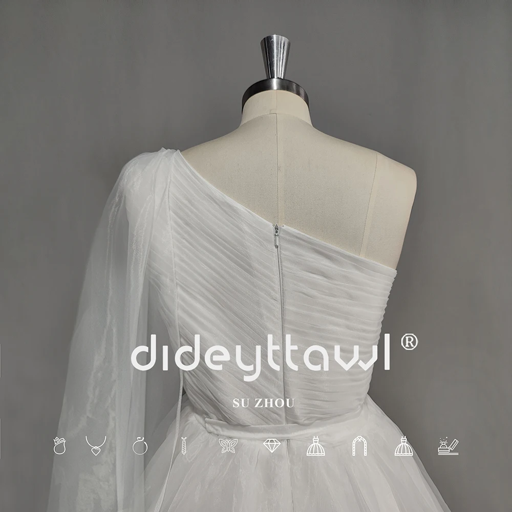 DIDEYTTAWL-Simples Um Longo Ombro Plissado Tule Vestido De Noiva Para Mulheres, Sexy A Linha Vestido De Noiva, A Linha, Real Fotos