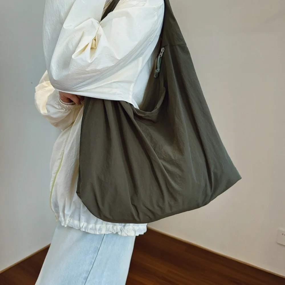 Nylon-Schultertasche, einfarbig, große Kapazität, mehrere Taschen, wasserdichter Reißverschluss, Einkaufstasche für Frauen und Mädchen – Detail 11