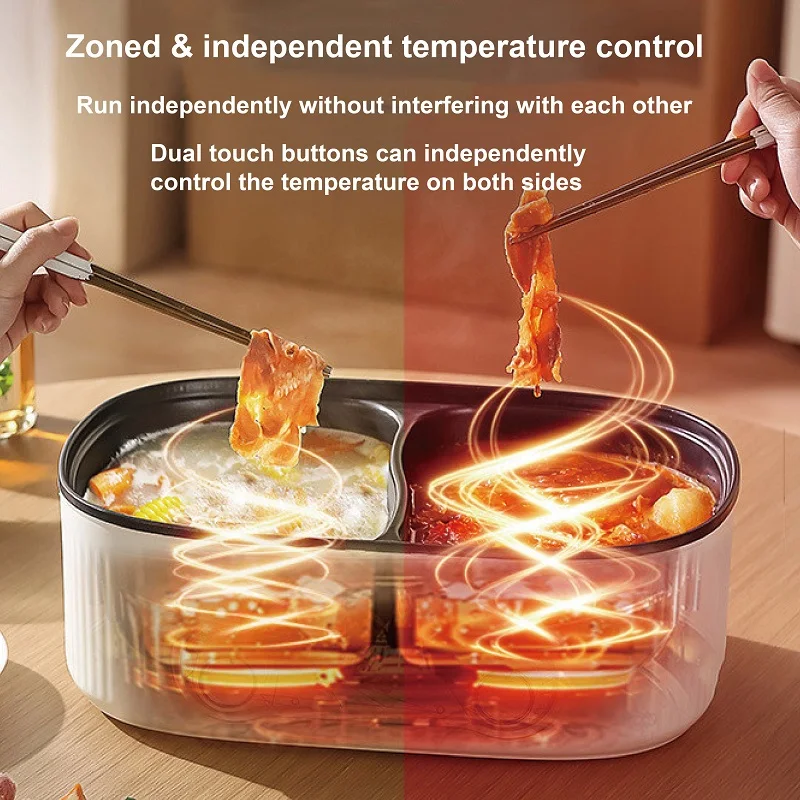6L Electric Cooking Pot Home Dual Temperature Control Hot Pot Non-stick Frying Pan Multi-function Pot Kitchen Food Heater 1600W
